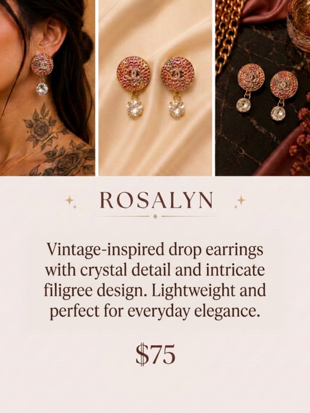 Rosalynn Earrings handmade from vintage Chanel earrings